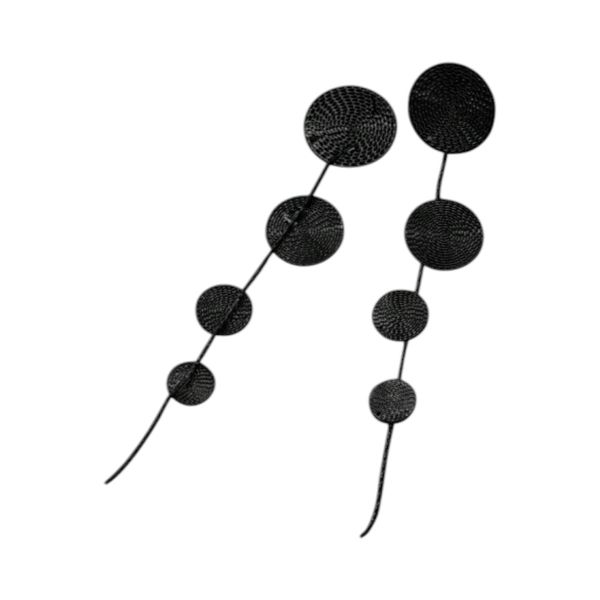 Women's Minimalistic Round Plate Design Drop And Dangle Earrings - Black
