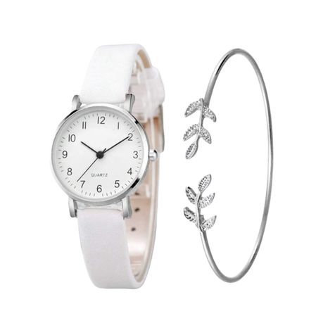 Women's Simple Fashion Quartz Watch With Leaf Charm Bracelet - 2 Piece Image