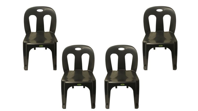 Grand Plastics Heavy Duty Black Plastic Chairs - Set Of 4