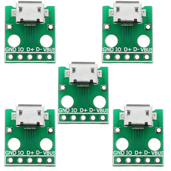 HKD Micro USB Breakout Board 5-Pack | 5V Power &amp; Data to 2.54mm DIP Adapter