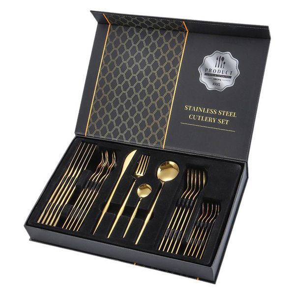 24 piece Stainless Steel Golden Tableware Set Holiday Kitchen Tableware Gift