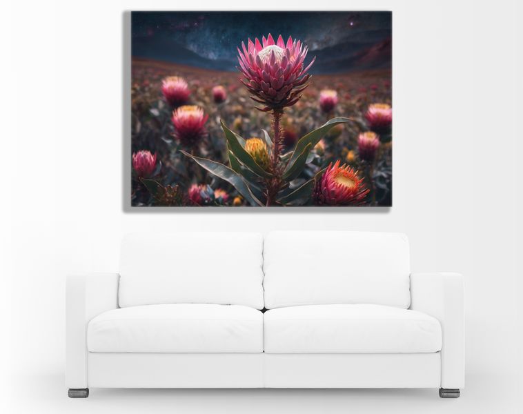 0076 Protea Flower Wild Four Canvas Wall Art