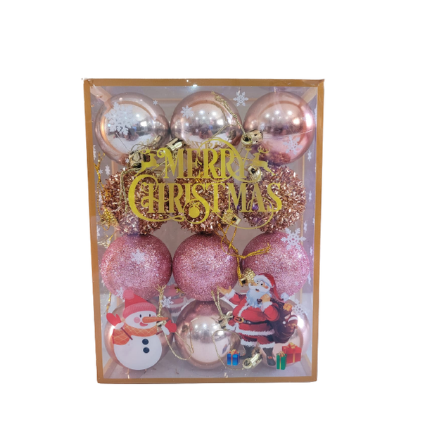 12 Piece Pink Tinsel Christmas Tree Decorations