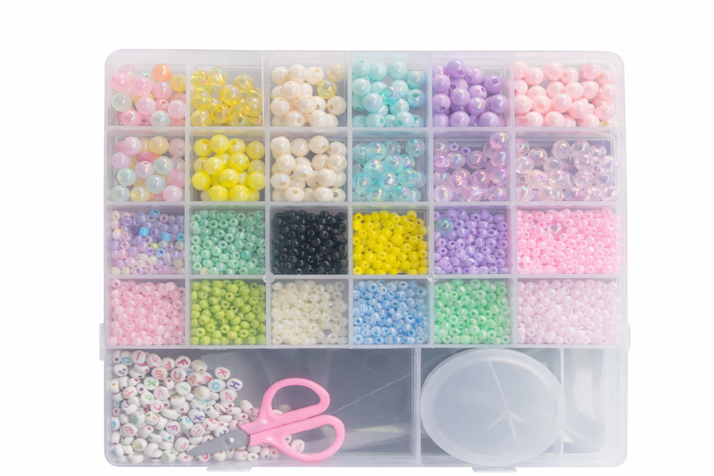 DIY Beads Kids Craft Set -24 Colours +Letter Beads,Elastic Cord &amp; Scissors