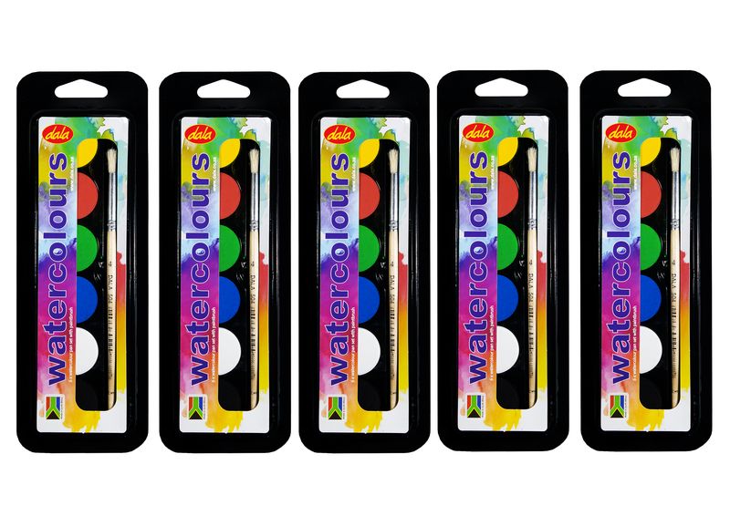 Dala 5 pack water colour cake set 6pc with brush