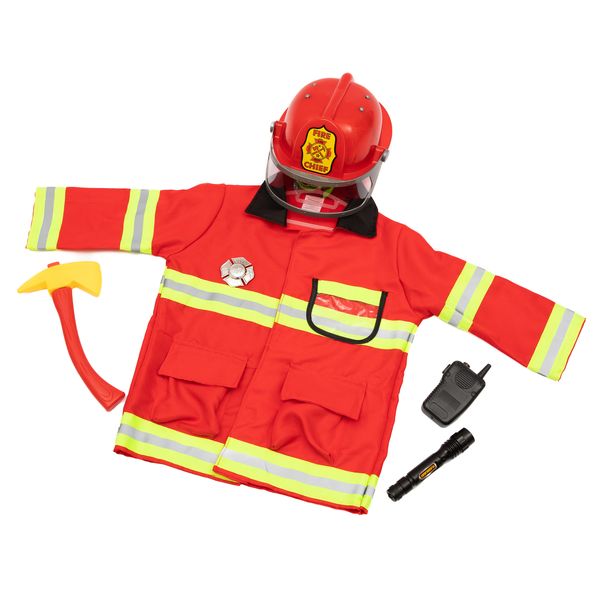 Fireman Costume With Helmet, Torch &amp; Accessories - Role Play, Pretend