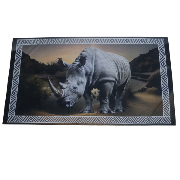 Safari Rhino Beach Towel - 180 x 100 cm African Wildlife Geometric Design