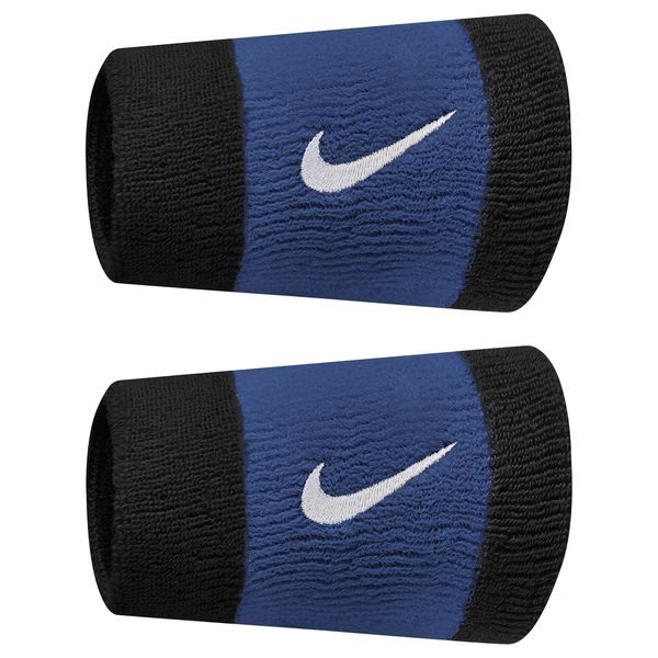 Nike Swoosh Doublewide Wristbands 2 Pk Black/Star Blue/White OSFM