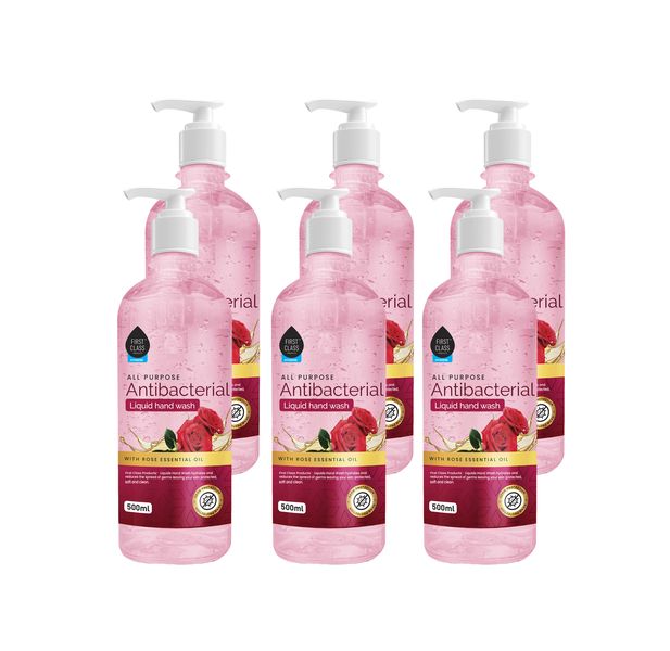 First Class 6 Pack Rose Essential Oil Antibacterial Handwash- 500ml