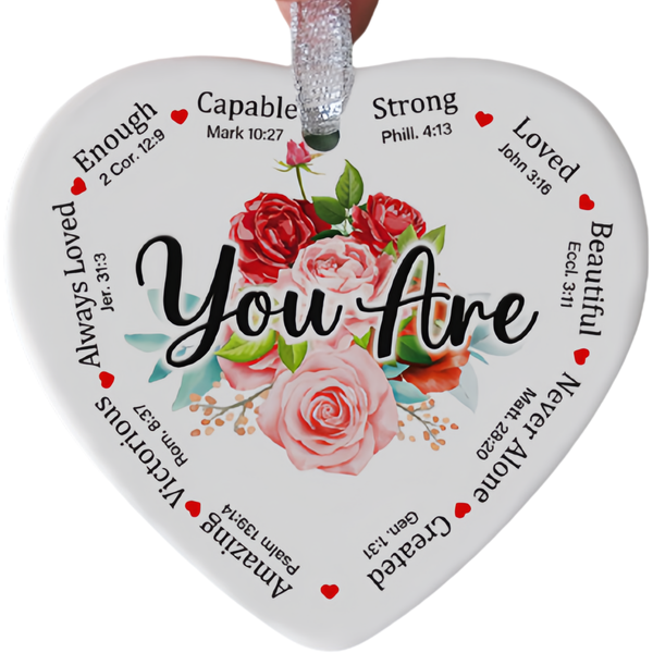 Double-Sided 3" Ceramic Encouraging Words Christian Ornament Hanging Decor