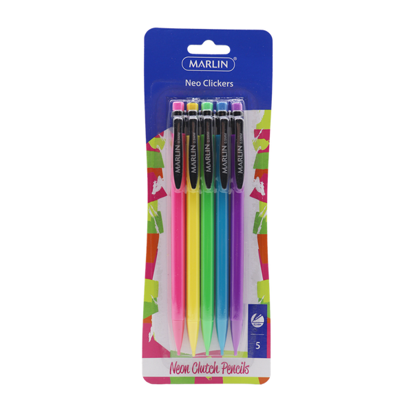 Marlin - 0.5mm Neon Clutch Pencils Set Of 5 Assorted Colours (Pack Of 12)