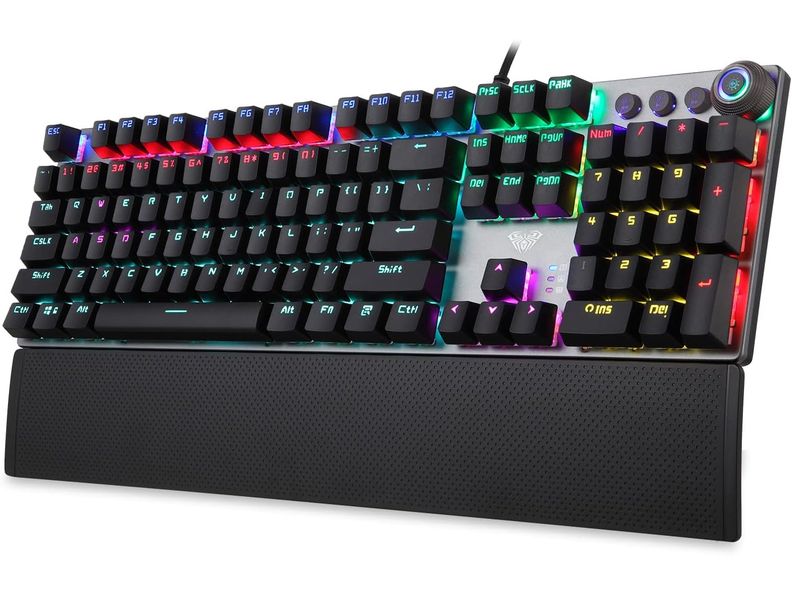 Mechanical Gaming Keyboard Blue Switches,Rainbow LED Backlit