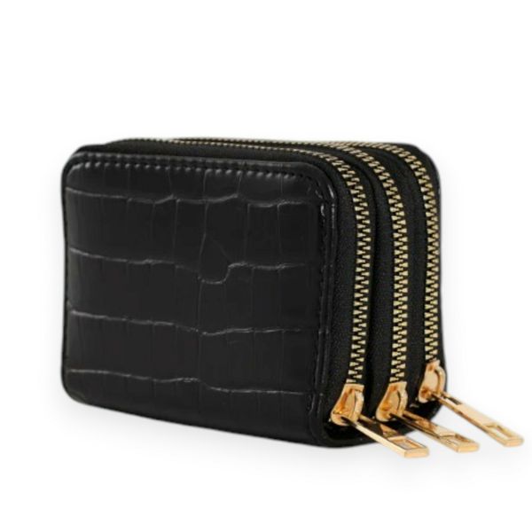 TriLock 3-Zip Multi-Card Holder Women's Ladies Compact Bi-Fold Wallet