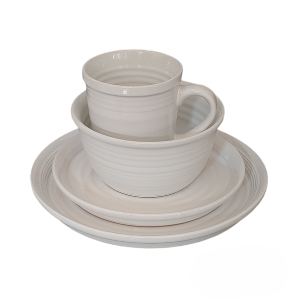 Dinner Set 16pc White Lipped Line Design