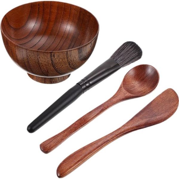 Wooden Facial Mask Tool Set,DIY Face Mask Mixing Bowl Brushes And Spatula