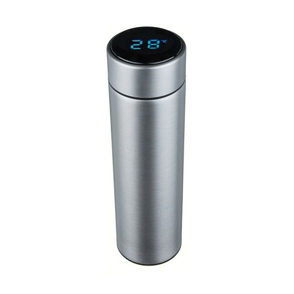 Digital Thermometer Flask - Brushed Silver - 500ml
