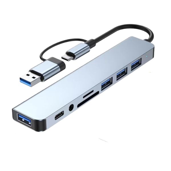 Double-headed 8 in 1 Multi-function USB/USB C Adapter Hub Docking Station