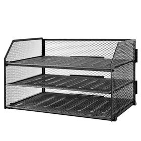 Deli 3-Tier Metal Mesh Desk File Organizer Large Capacity Black | Shop ...