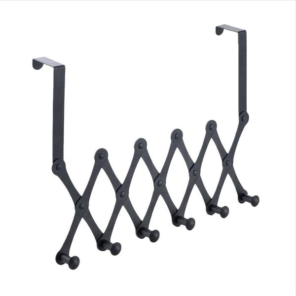 6 Hook Flexible Door Hanger Rack Strong Coat Hook for Door(1 Pack Black)
