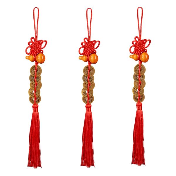 Decor Five Emperor Coins Hanging Ornament For Prosperity Set Of 3 -28cm