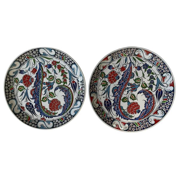Hand Painted Turkish Peacock Design Descorative Plates - Pack of 2