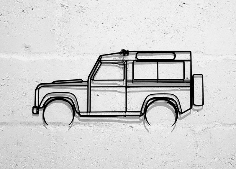 Land Rover Defender 90 Detailed Silhouette Steel Wall Art - Black