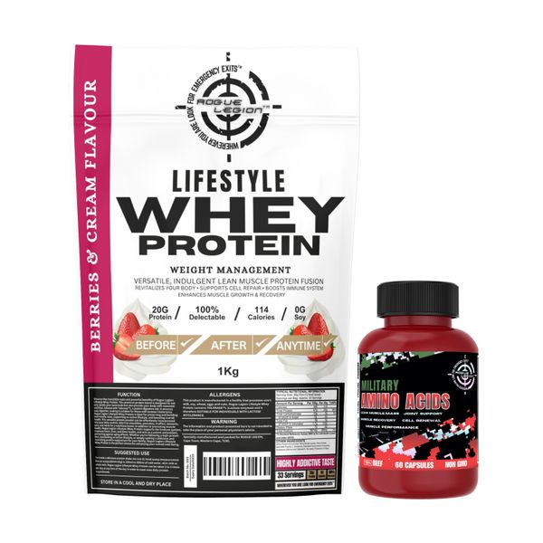 Rogue Legion Lifestyle Whey Protein-1kg-Berries &amp; Cream+Amino Acids 60's