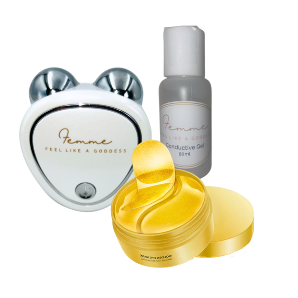 Microcurrent Facial Device &amp; 24K Gold Collagen Under Eye Patches (30 Pairs)