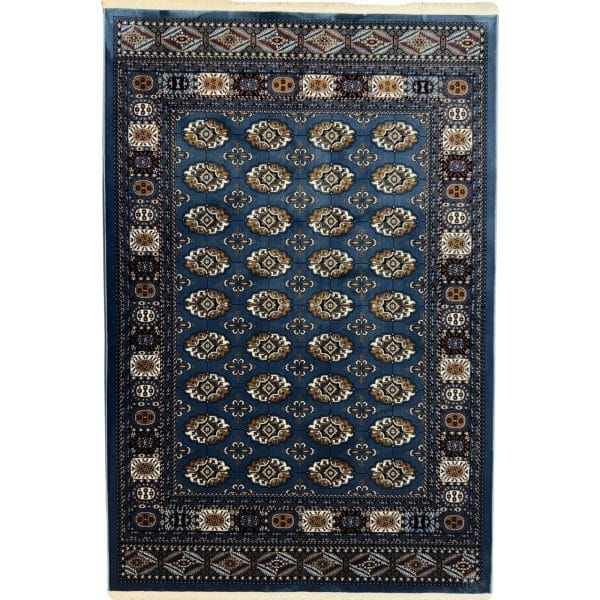 230 x 160cm Afghan Bokhara Design Blue And Beige Machine Made Rug