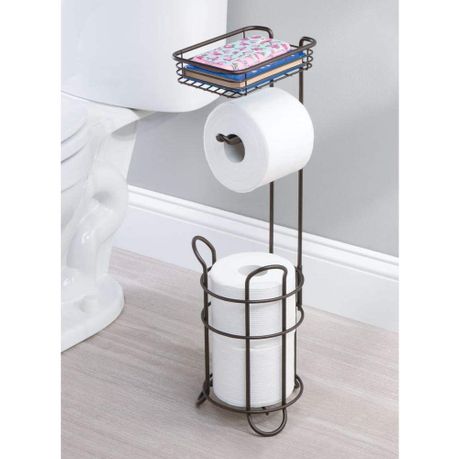 Simplehouseware Bathroom Toilet Tissue Roll Holder Stand with Cell Phone Holder, Bronze