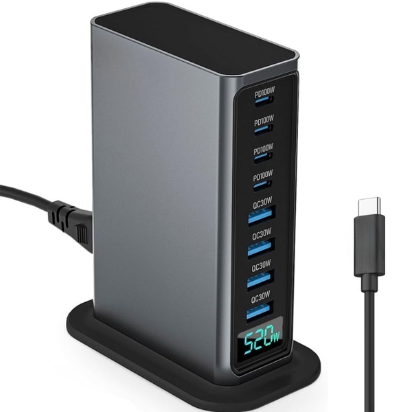 8-Port USB C Charger Block - 520W GaN Fast Charging Station, Universal