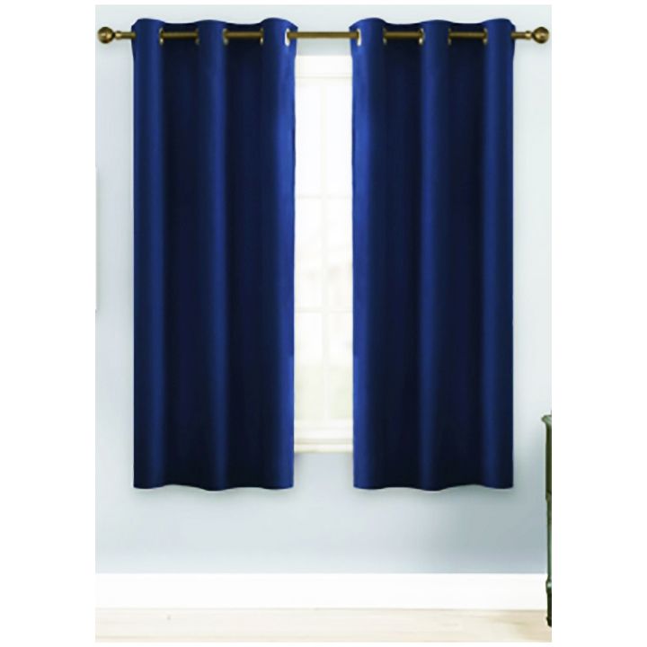 Matoc Readymade Shorter Curtain -Velvet -163cm Height -Eyelet -Blue ...