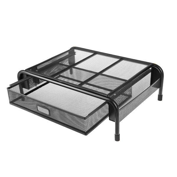 Mesh Metal Monitor Stand Riser with Storage Drawer for Laptop PC - Silver