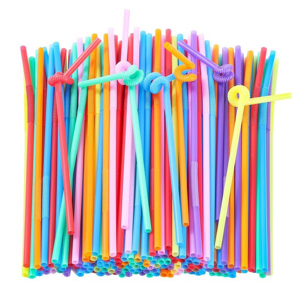 QYNIAL Extra Long Flexible Plastic Straws, Assorted Colors, 100 Pack