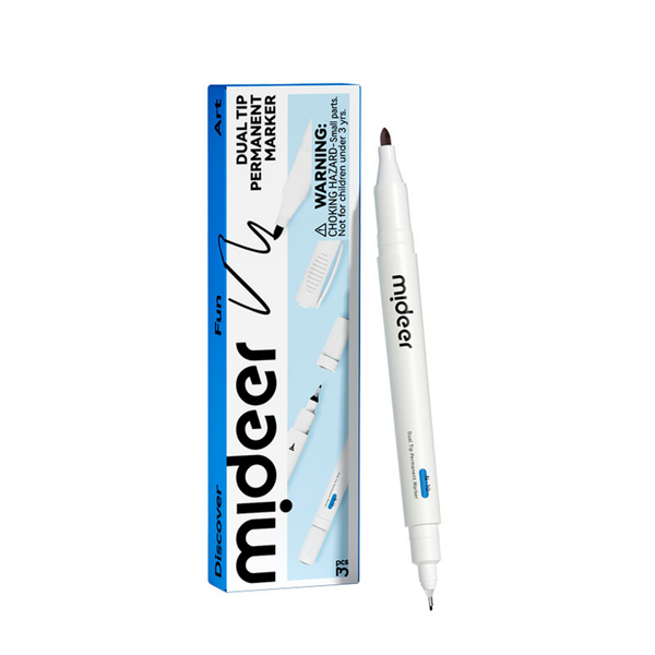 Mideer - Dual-Tip Permanent Markers Fine &amp; Broad Waterproof 3 Pack