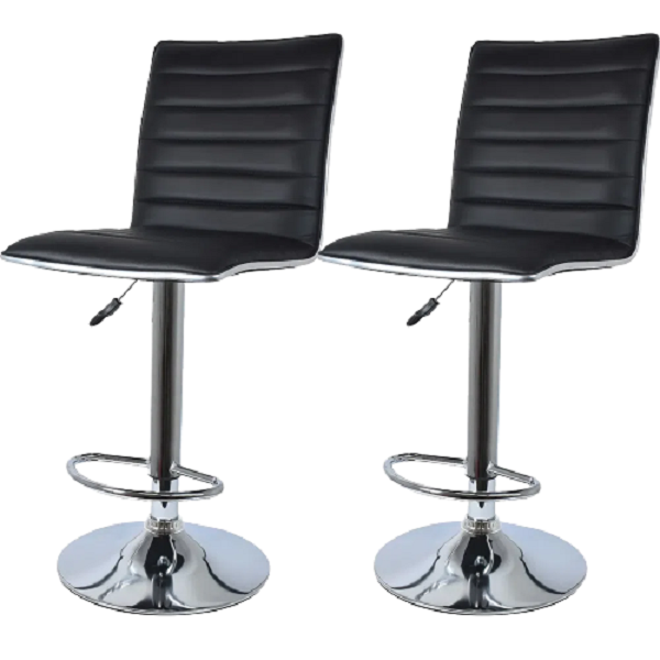 Bar Stools with Chrome Base - Set of 2 - Black