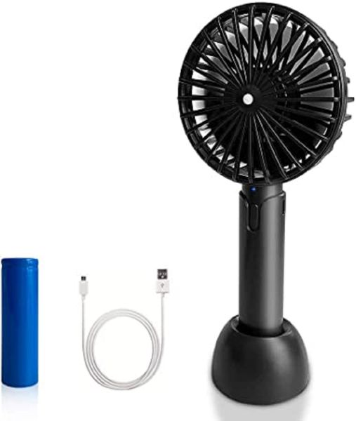 Mini Hand Held Rechargeable Fan with Base - Black