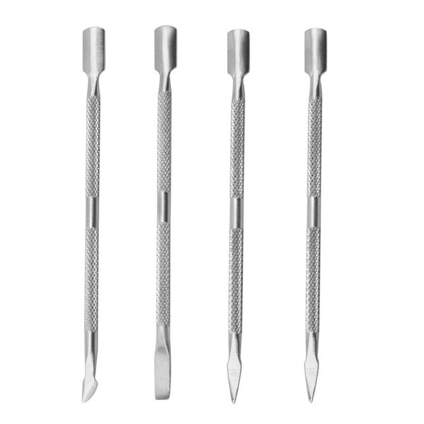 4-Piece Stainless Steel Cuticle Pusher and Nail Cleaner Set - Silver
