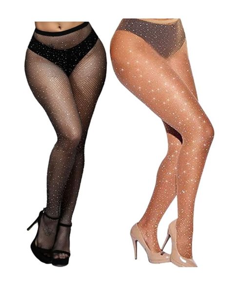 Black &amp; Nude Color Fishnet Stocking with Rhinestone Sparkle Detail