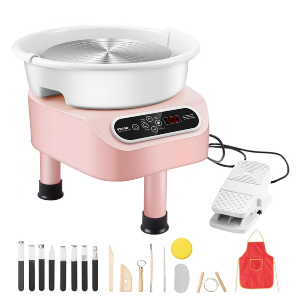 HFA 28cm Electric Pottery Wheel with Foot Pedal &amp; LCD Touch Screen - PINK