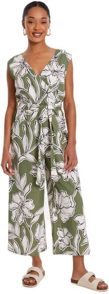 Quiz - Women Khaki Tropical Print Wrap Jumpsuit
