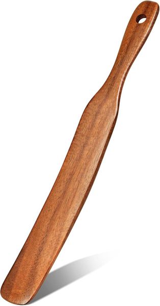 Teak Wood Skinny Spurtle, 11" Sourdough Mixing Tool for Jars