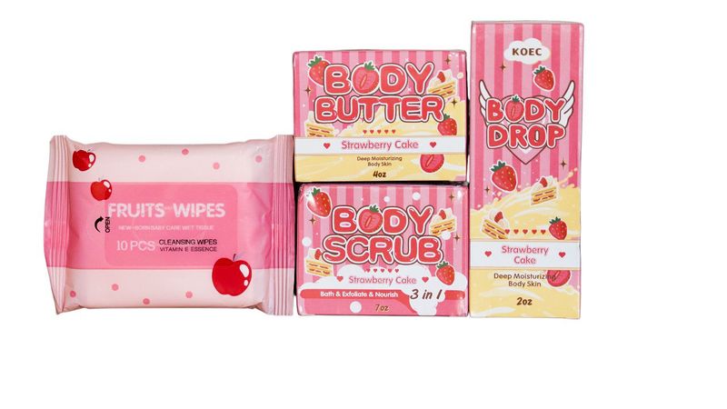 KOEC Strawberry Cake Body Care Gift Set with Fruit Wipes