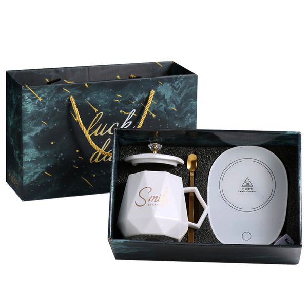 Luxury Ceramic Electric Coffee Warmer Coaster and Mug Set - Green