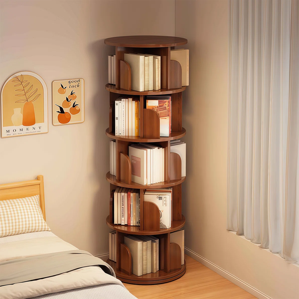 Storage Shelves Bookcase 360 Rotating Corner Tables Bookshelf Free Standing