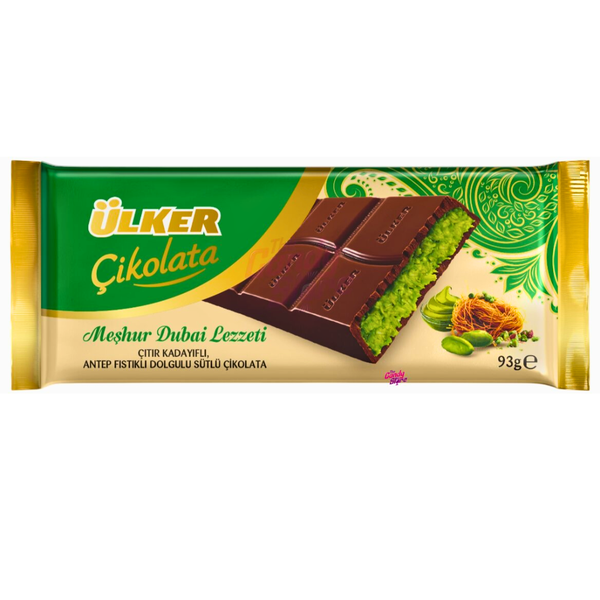 Ulker Dubai Chocolate 93g - Pistachio Cream &amp; Kunafa Crunch Milk Chocolate
