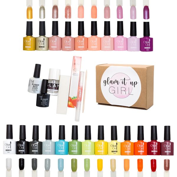 High-Quality UV/LED Glam Gel Nail Polish Salon Starter Rubber Kit 29 Pc