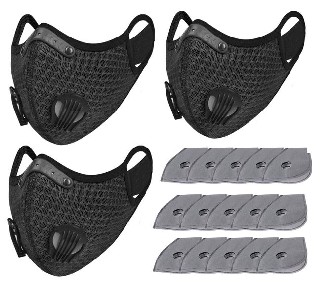 The Sport Face Mask with Exhalation Valves - Pack of 3 Masks and 15 Filters