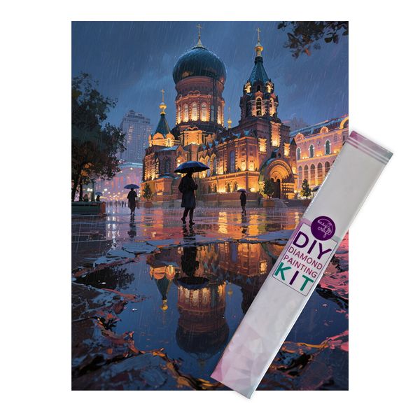 Diamond Painting DIY Kit,Full Drill, 40x30cm-The Church at Night