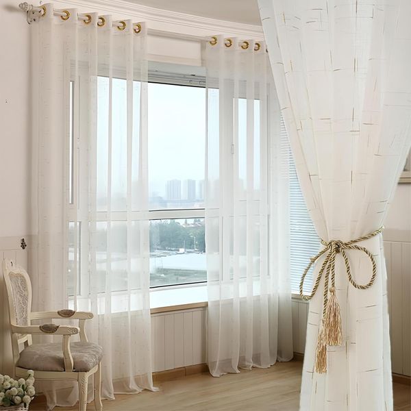 AF Impex Designs Readymade Curtain - Voile Gold Dash Eyelet 2 penal (500cm)